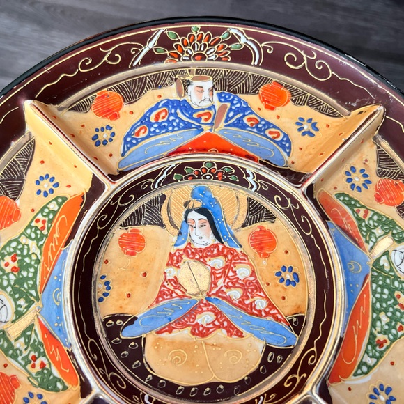 Vintage Japanese Satsuma Pottery Divided Serving Plate Geisha Platter - Picture 4 of 17